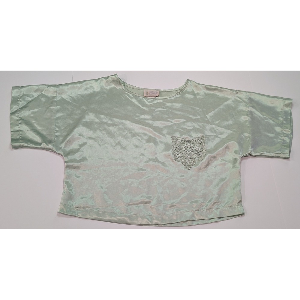 California Dynasty Pajama Top Womens Small Sage Green Lace Satin 009072